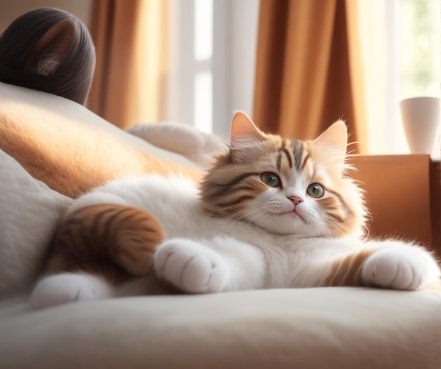 Indoor Bliss Een schattige harige kat die geniet van gezellige ontspanning AI gegenereerd