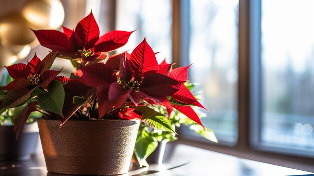 室内装飾の鉢に室内の花クリスマス スター ポインセチア