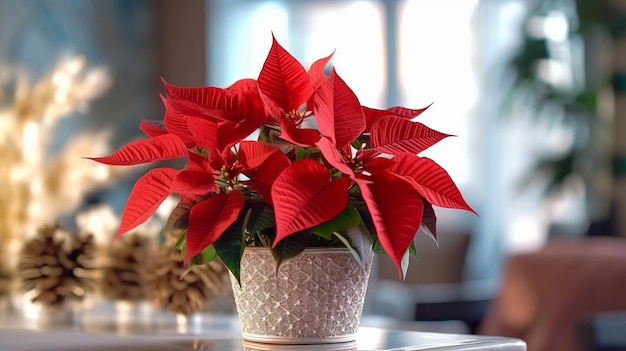 室内装飾の鉢に室内の花クリスマス スター ポインセチア