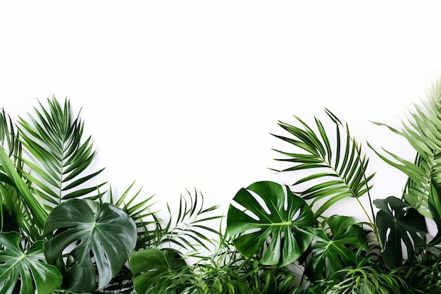 Photo indoor garden arrangement of lush tropical plants with green leaves on white backdrop