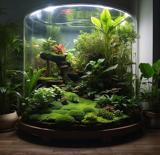 indoor garden and large aquarium at home
