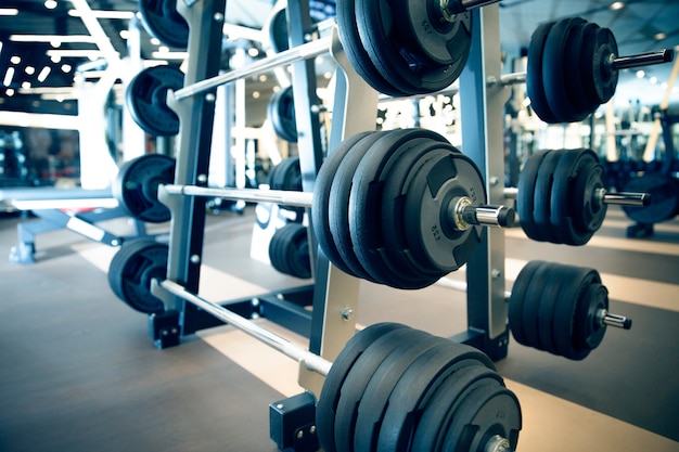 Indoor gym with dumbbells