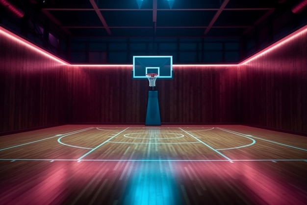 Indoor hall virtual neon arena basketball interior corridor background empty modern game Generative AI