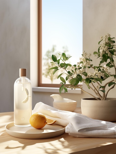 Indoor Home Tabletop Featuring a Beauty Product in Light Tones