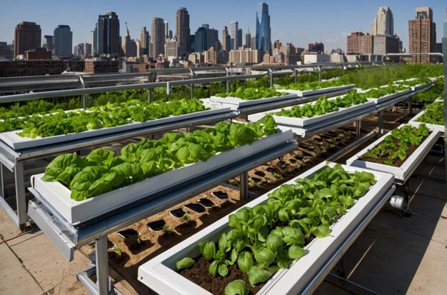 Photo indoor hydroponic farm at night