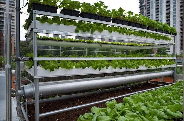 Photo indoor hydroponic farm at night