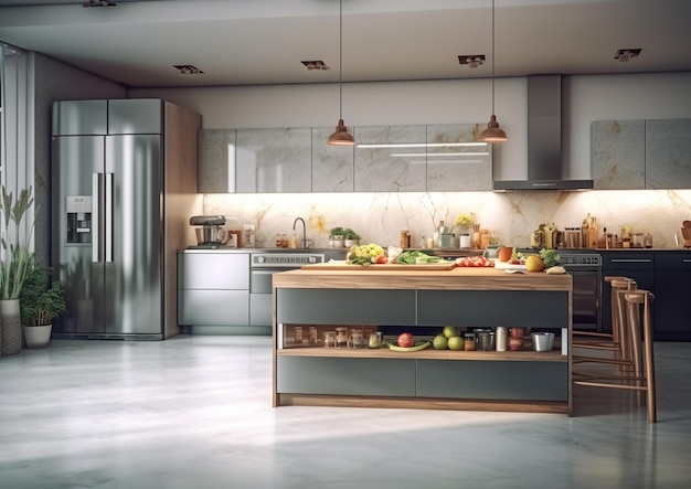 Indoor or interior modern kitchen with Generative AI