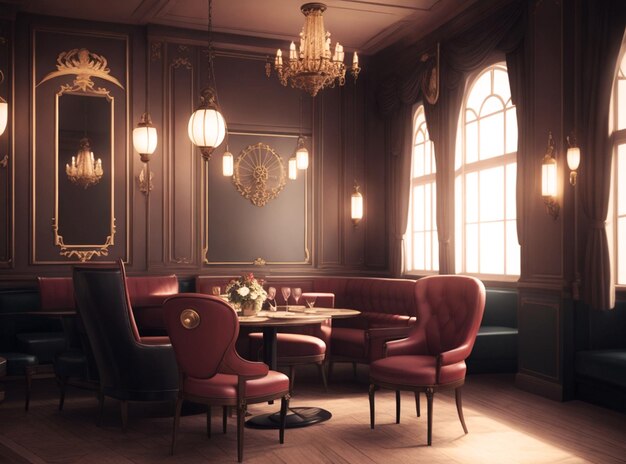 Indoor luxury design of dining table vintage furniture restaurant