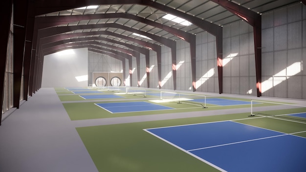 indoor pickleball court inside the warehouse building