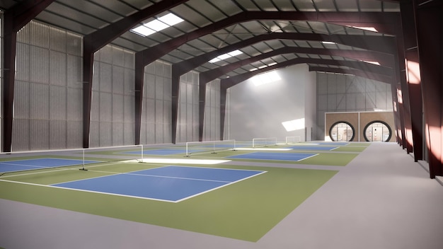 indoor pickleball court inside the warehouse building