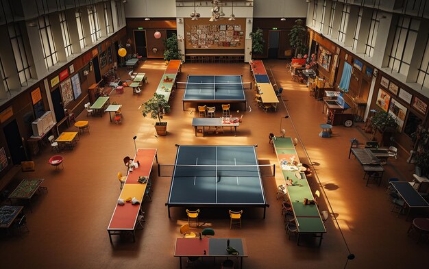 Photo indoor ping pong club seen from above