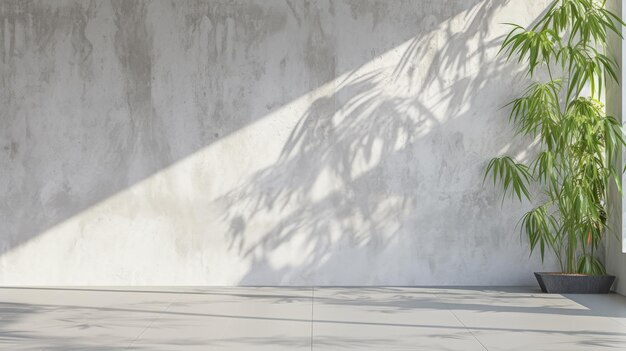 Indoor plant in a pot on a white wall background with shadows