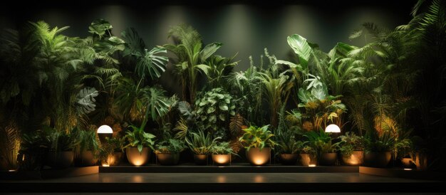 Photo indoor plants beside illuminated wall