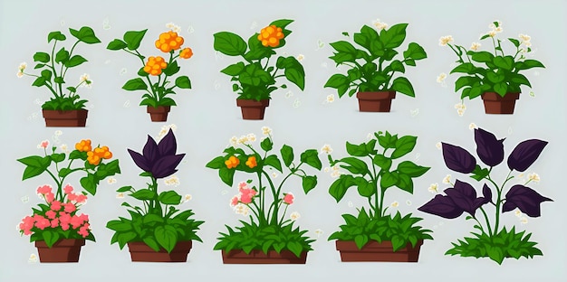 Indoor plants on a light gray background a set of illustrations