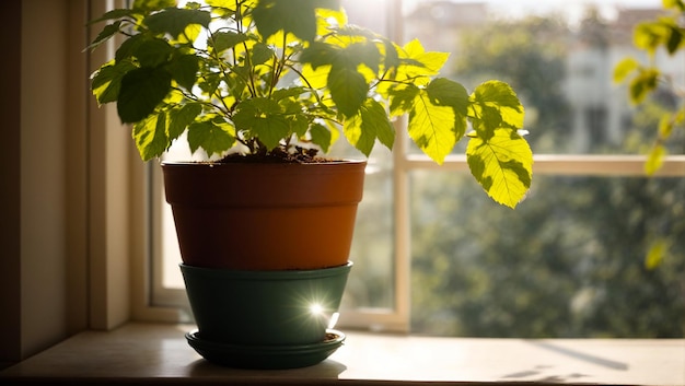 창문 비 에 있는 실내 식물