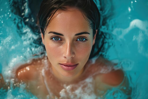 Photo indoor pool delight brunette model swimming gracefully