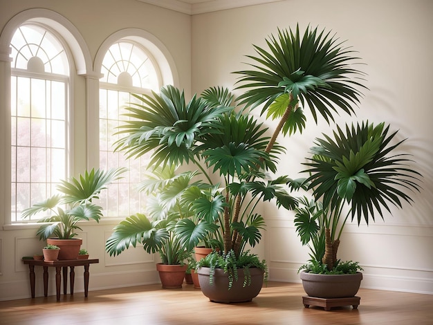 Indoor pot fan palm trees as classic houseplants