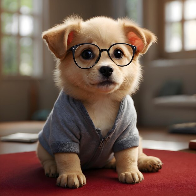 Indoor Pup in Eyeglasses Cute and Curious