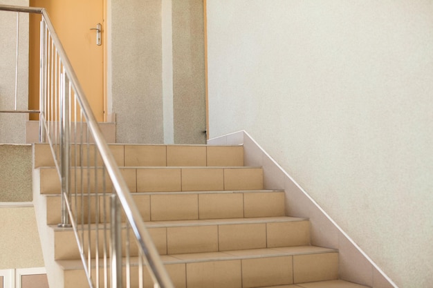 Indoor school corridor, stairs to the classroom