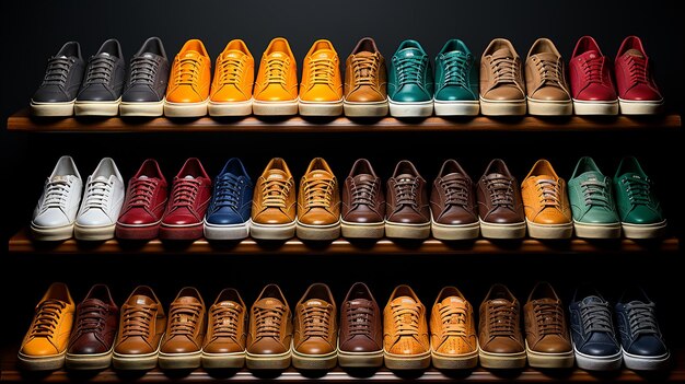 Photo indoor shoe rack of sneakers lovers shoes photography