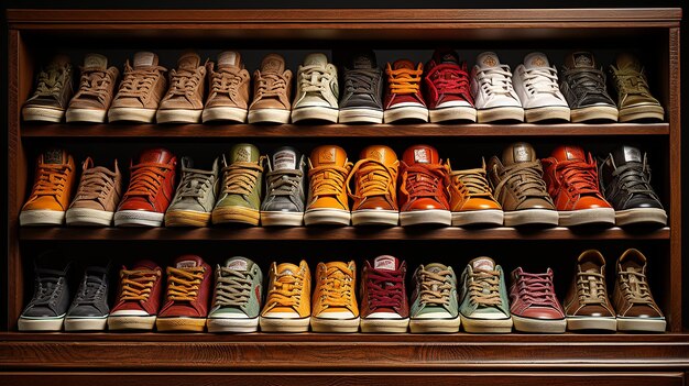 Indoor Shoe Rack of Sneakers Lovers Shoes Photography