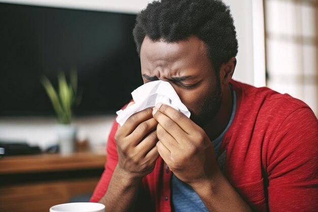 Indoor sickness African American male with a viral infection