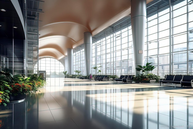 Indoor space of airport terminal building AI technology generated image