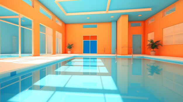 Indoor zwembad in een oranje huis Generatieve AI