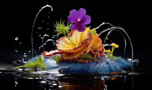 Indulge in a culinary delight with the exquisite presentation of gourmet food on a plate designe