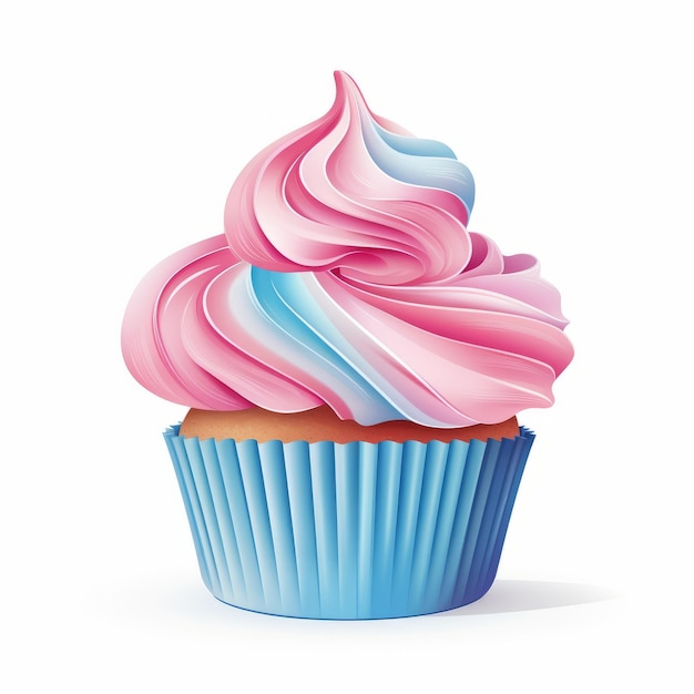 제너레이티브 AI 위에 분홍색 파란색과 흰색 소용돌이가 있는 맛있는 컵케이크를 즐겨보세요.
