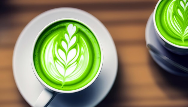 Photo indulge in delight aigenerated image of a delicious green tea latte satisfy your senses with ai art