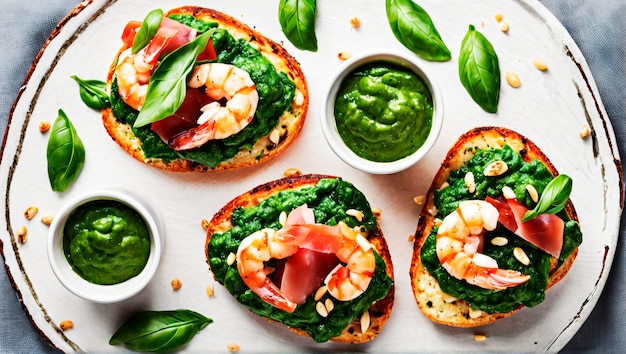 Indulge in Flavor Pesto Sriracha Shrimp Basil Bruschetta