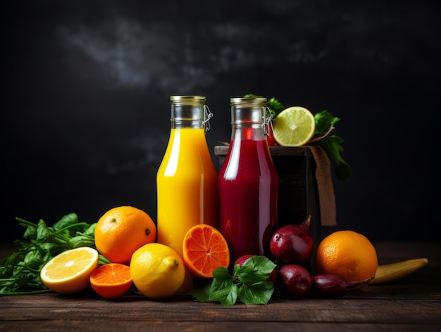 Photo indulge in fresh organic juice a natural elixir packed in two glass bottles