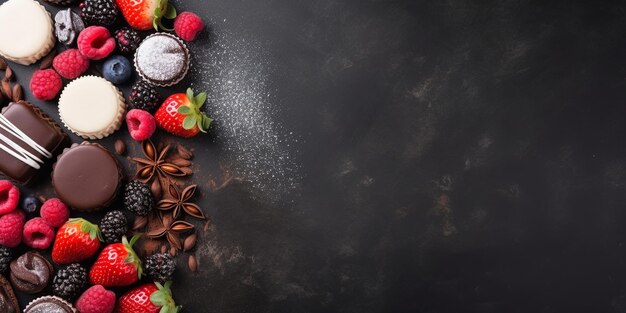 Фото Удовольствуйтесь сладостью шоколада, ванильной ягоды, выпечка.