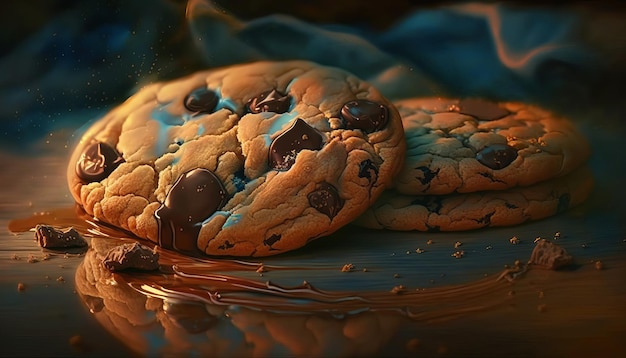 Indulge in the Sweetness of Freshly Baked Chocolate Cookies AI Generative