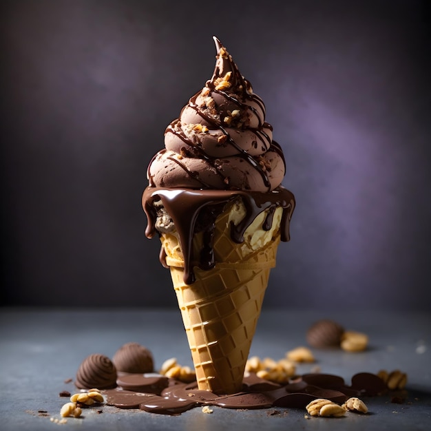 Indulgence in the Shadows Chocolate and Nut Ice Cream Cone