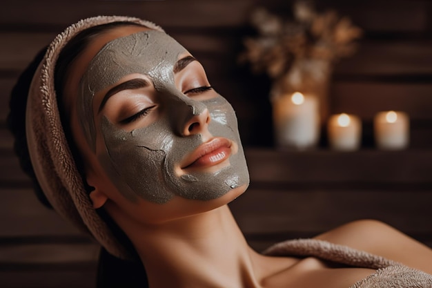 Indulgent Bliss Serene Model Embracing Spa Experience with Facial Beauty Products Mask 실존 인물이 아닌 Generative AI