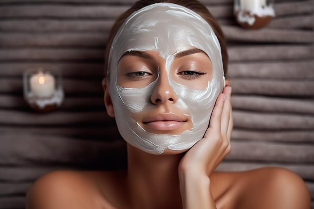 Indulgent Bliss Serene Model Embracing Spa Experience with Facial Beauty Products Mask Not real person Generative AI