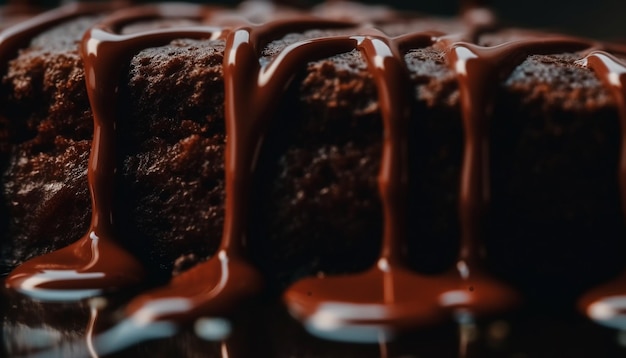 AI によって生成された贅沢なチョコレート デザートの新鮮なスライスをお皿に盛り付ける