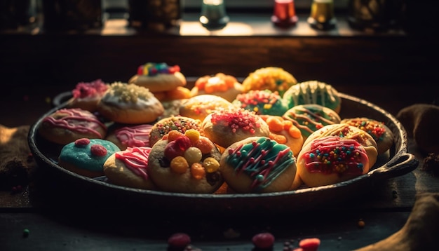 Фото Нежные шоколадные пончики со свежей клубничной глазурью — сладкое искушение, созданное искусственным интеллектом