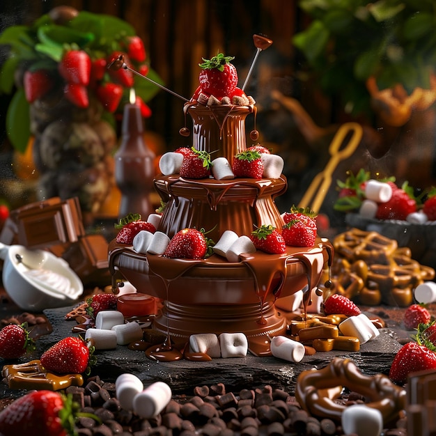 Foto la delizia della fontana di cioccolato