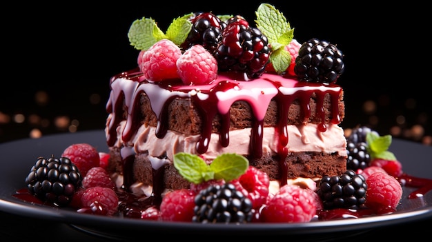 Indulgent gourmet dessert chocolate berry slice