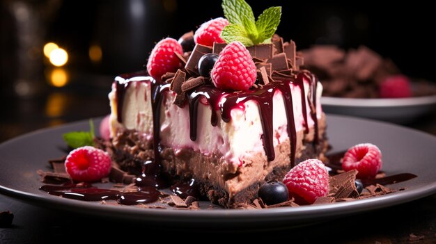 Indulgent gourmet dessert chocolate berry slice