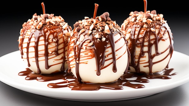 Indulgent gourmet dessert chocolate dipped caramel apple