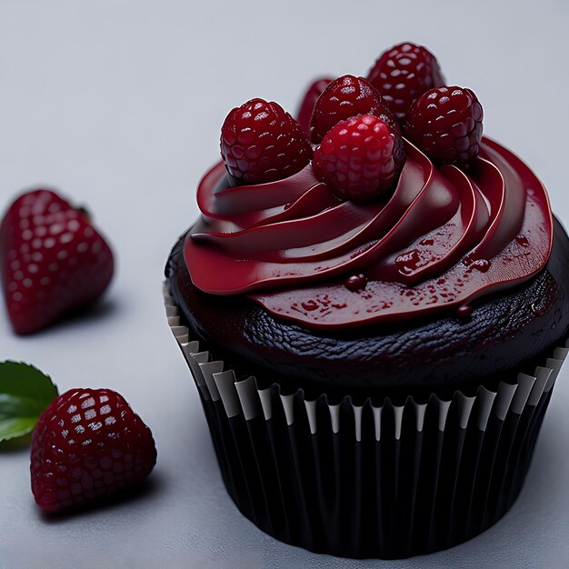 Foto delizioso dessert al cioccolato al lampone con decorazione di bacche fresche