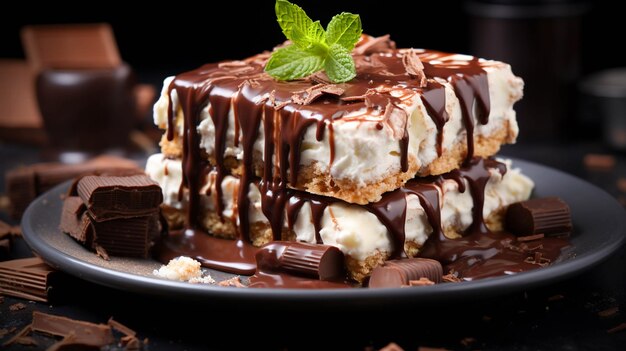 Indulgent gourmet dessert Dark chocolate fudge slice