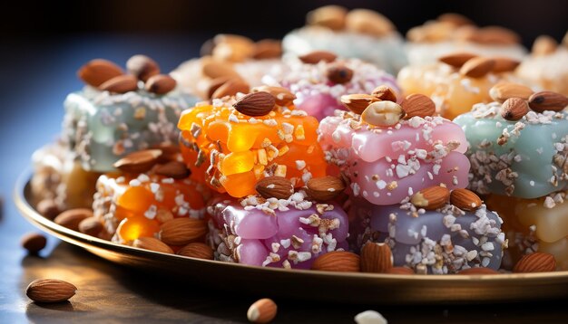 Indulgent gourmet dessert fresh chocolate candy on wooden plate generated by artificial intelligence