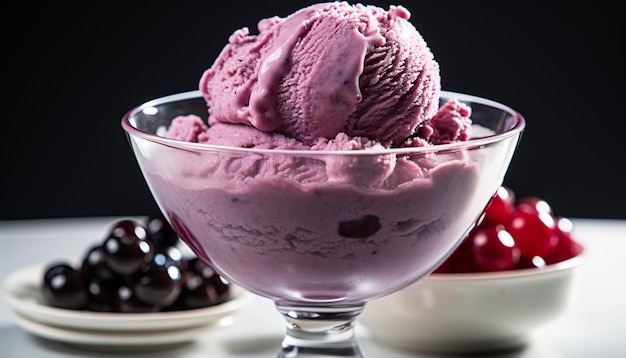 Indulgent gourmet dessert homemade strawberry ice cream with fresh berries generated by artificial intelligence