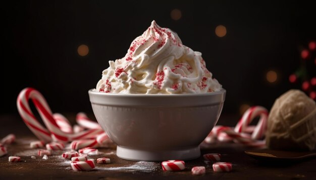 Indulgent homemade candy cane hot chocolate refreshment generated by AI