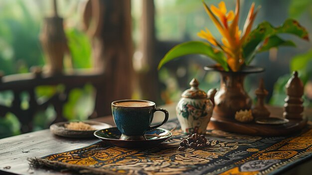 Indulging in the Aroma of Coffee Embraced by Asian Elegance and Tradition